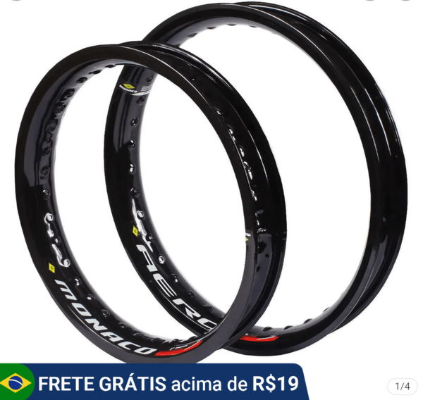 Par Aros em Alumínio Monaco Aero 21x185 e 18x215 Xre 300 Tornado Crf 230 Xtz Lander Dt Preto Brilho